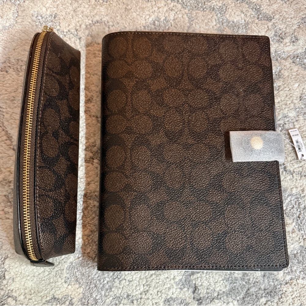 Coach Brown Signature Canvas Zip Pouch & Folio Organizer